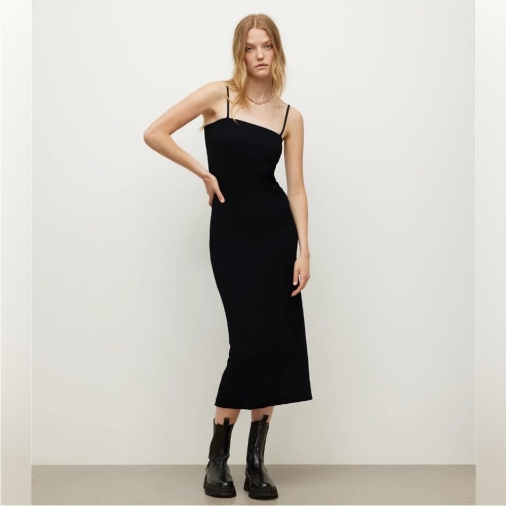 Allsaints Charlie Black Slip Midi Dress Sz 8 Optional Straps All Saints